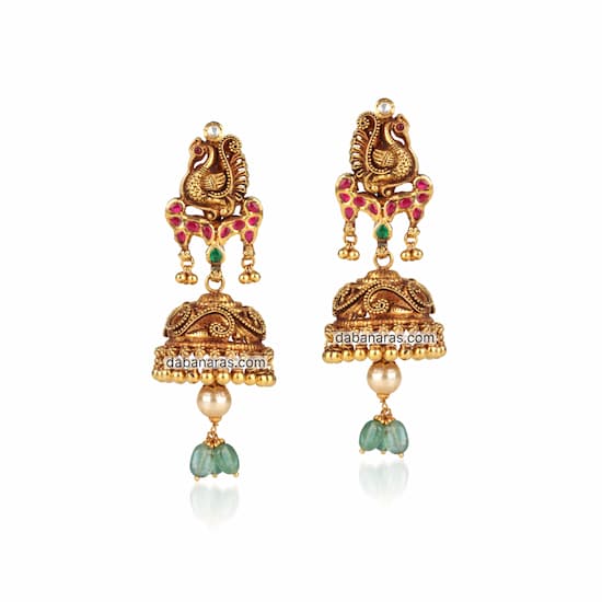 22K Gold Peacock Motif Earrings